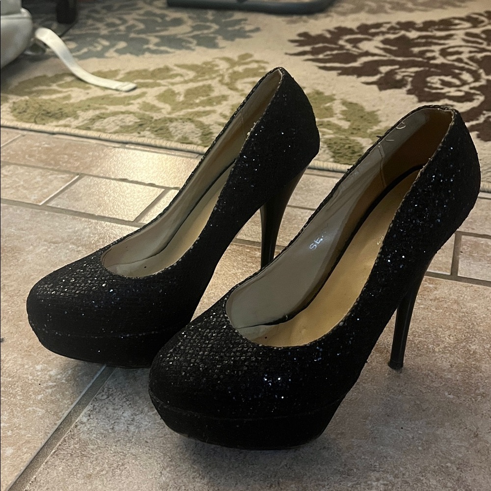Sparkling Black Platform Y2k Heels